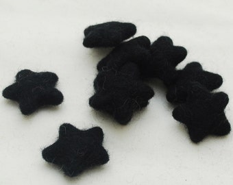 100% Wool Felt Stars - 10 Count - Black