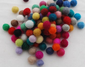 100% Wool Felt Balls - 1cm - 100 Count - Assorted Colors