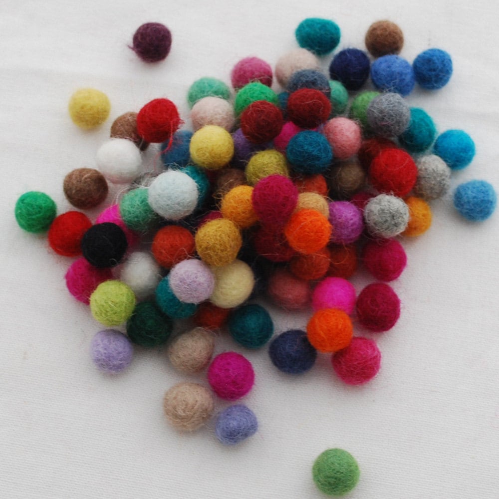 100% Wool Felt Balls 1cm 100 Count Assorted Colours