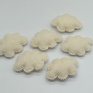 Hand Stitched Wool Felt Clouds - Ivory White, 4 Count (7cm x 5cm)