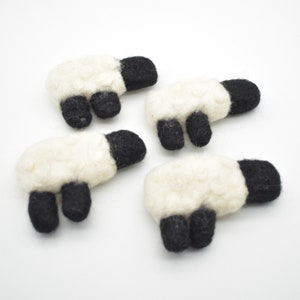 100% Wool Needle Felted Farm Animals Sheep Lamb 4 Count Black & White 11cm x 8cm x 2.5cm image 2