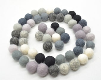 100% Wool Felt Balls - 2cm - 100 Count - Assorted Grey, Black and White Colours