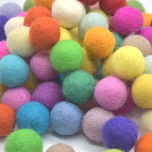 100% Wool Felt Balls - 3cm - 100 Count - Assorted Light and Bright Colors