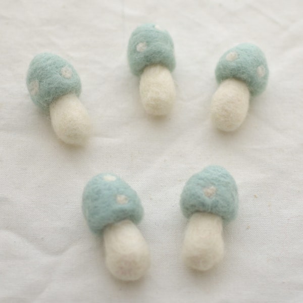 100% Wool Felt Mushrooms Toadstools - 5 Count - 4.5cm - Powder Blue