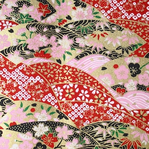 Grande feuille de papier origami japonais Yuzen Washi Chiyogami, grande feuille - éventail japonais - 630 mm x 945 mm - fabrication de cartes, créations manuelles et bricolage