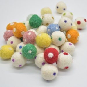100% Wool Polka Dot Felt Balls - 2cm - 100 Count - Assorted Bright Colours
