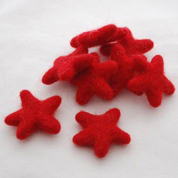 100% Wool Felt Stars - 10 Count - Red
