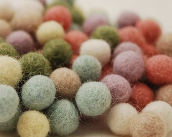 1cm / 10mm - 100% Wool Felt Balls - 100 Count - Assorted Pastel Colours