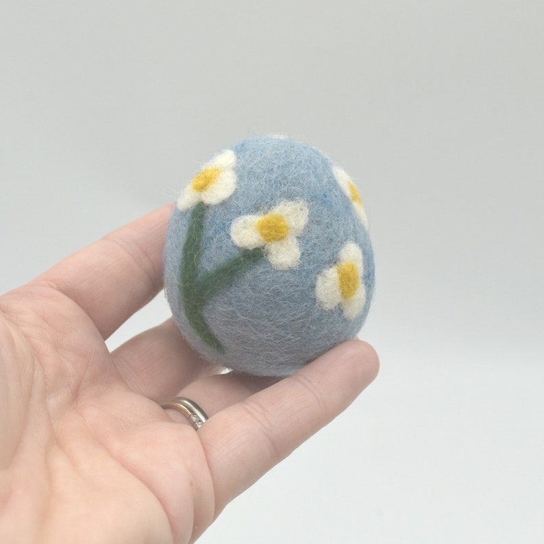 100% Wool Felt Easter Eggs 6 Count Blue Shades Flowers 5cm X 4.5cm image 6