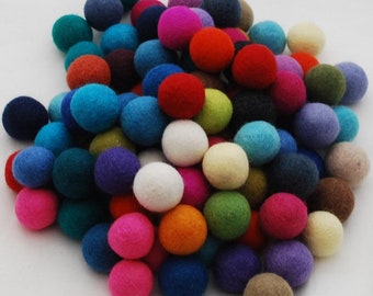 3cm - 100% Wool Felt Balls - 100 Count - Assorted Colors