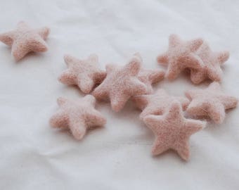 100% Wool Felt Stars - 10 Count - Light Peach Pink - approx 3cm