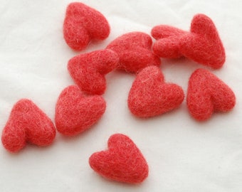 3cm 100% Wool Felt Hearts - 10 Count - Salmon Red