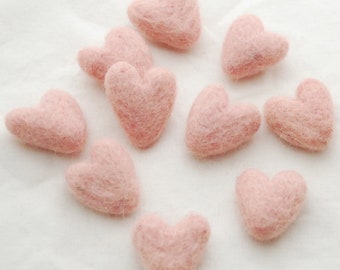 3cm 100% Wool Felt Hearts - 10 Count - Peach Blossom Pink