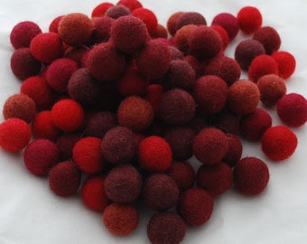 2cm - 100% Wool Felt Balls - 100 Count - Assorted Red Color Shades