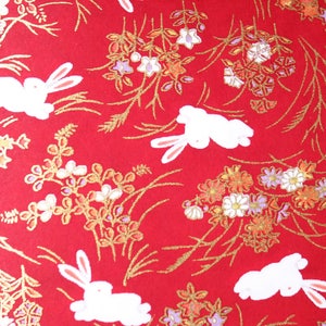 Grande feuille de papier origami japonais Yuzen Washi Chiyogami, grande feuille - Lapin blanc - 630 mm x 945 mm - fabrication de cartes, créations manuelles et bricolage