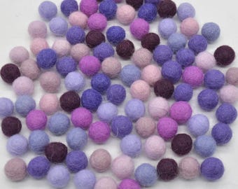1 cm / 10 mm - Pompons aus 100% Wollfilz - 100 Count - Verschiedene lila Farbtöne