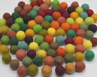 100% Wool Felt Balls - 2.5cm - 100 Count - Autumn Woodland Colours