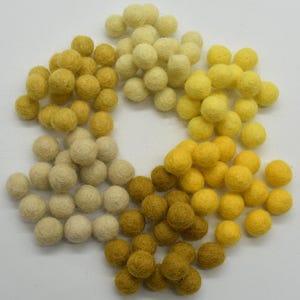 1cm Felt Balls - Yellow Shades Felt Pom Poms - 50 or 100 felt balls - for Garlands Mobiles Jewellery Making Earrings