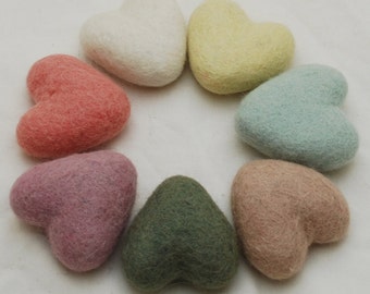 100% Wool Felt Heart - 7 Count - 6cm - Assorted Pastel Colours