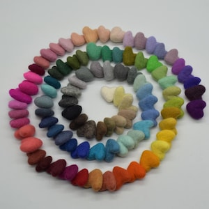 Felt Hearts - 3cm - Pick and Mix 20 or 100 felt hearts from 90 colours - 100% Wool