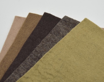 Handmade 100% Wool Felt Fabric Sheet: Brown Colors, 3-5mm Thick