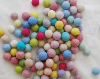 100% Wool Felt Balls - 1.5cm - 100 Count - Assorted Light, Pale and Pastel colours