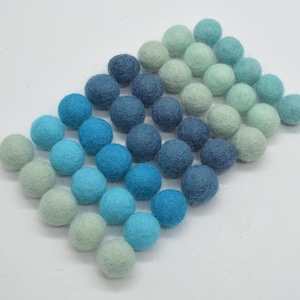 1.5cm Felt Balls - Turquoise Blue Shades - Choose either 25 or 100 felt balls
