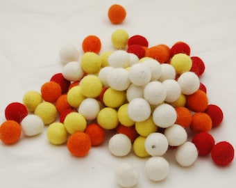 2cm - 100% Wool Felt Balls - 100 Count - Wild Poppy and Daisy Flower Colours