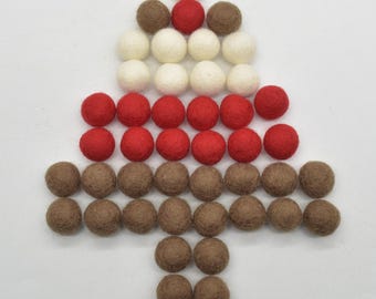 100% Wool Felt Balls - 2cm - 100 Count - Christmas Colours