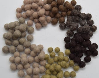 1cm Handmade Wool Felt Balls - Brown Shades