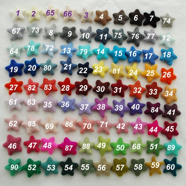 Étoiles en feutre de laine 100 % - Étoiles feutrées - Choisissez et mélangez parmi 90 couleurs