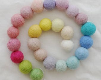 100% Wool Felt Balls - 25 Count - 1.5cm - Assorted Light, Pale & Pastel Colours