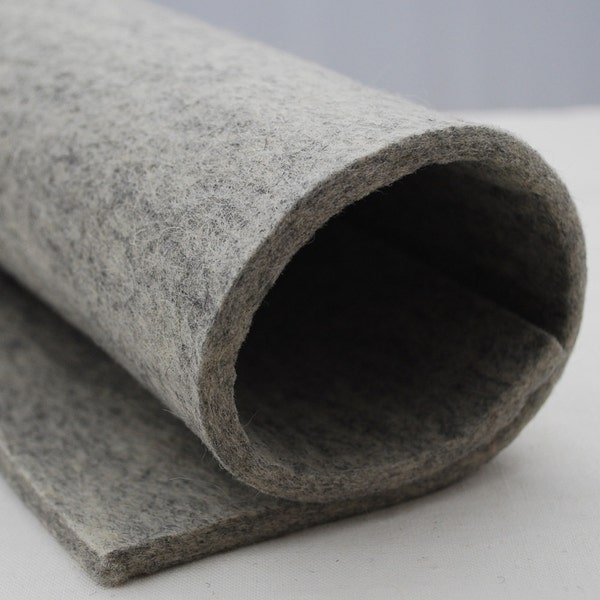 100% Wool Felt Fabric - 1 Yard x 1/2 Yard (36" x 18") - 5mm Thick - Made in Western Europe - Natural Light Grey