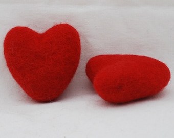 100% Wool Felt Heart - 2 Count - 6cm - Red