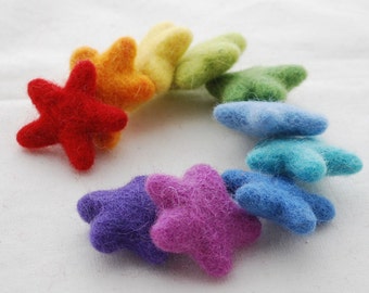 100% Wool Felt Star - Rainbow Colours - 10 count