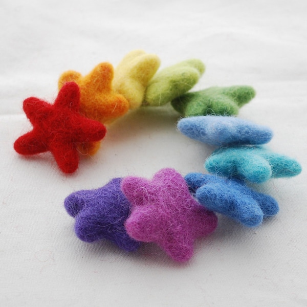 100% Wool Felt Star - Rainbow Colours - 10 count