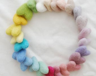 100% Wool Felt Heart - 25 Count - Approx 3cm - Assorted Light, Pale & Pastel Colours
