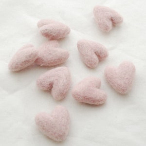 3cm 100% Wool Felt Hearts - 10 Count - Light Baby Pink