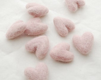 3cm 100% Wool Felt Hearts - 10 Count - Light Baby Pink