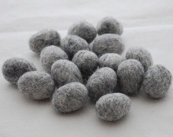 100% Wool Felt Raindrops / felt eggs - 10 Count - approx 25mm x 28mm - Natural Light Grey