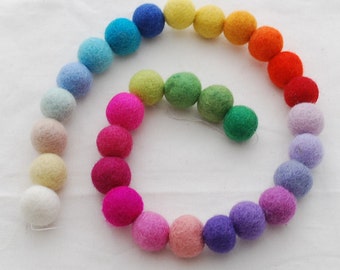 100% Wool Felt Balls - 30 Count - 2cm - Assorted Light and Bright Colors