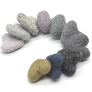 Filzherzen - 10 Count - Graue Farben - Assorted 3 cm - 100% Wolle