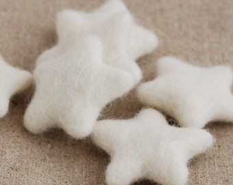 100% Wool Felt Stars - 10 Count - Ivory White