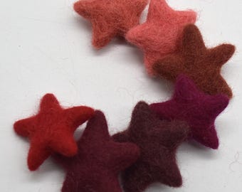 Filzsterne - 10 Count - Rote Farben - 100% Wolle - 3 cm - 3.5 cm