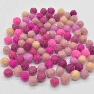 1cm / 10mm - 100% Wool Felt Balls - 100 Count - Assorted Pink Color Shades