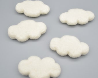 100% Wool Needle Felted Clouds - 4 Count - Approx 9cm x 5.5cm - Ivory White