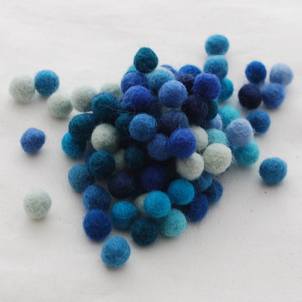 1cm / 10mm - 100% feltro di lana pon-pon - 100 Count - assortiti di sfumature di colore blu