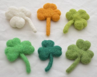 100% Wool Felt Shamrock Clover Leaf - 6 Colours Available - 8.5cm - 3 Count or 6 Count