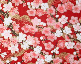 Japanese Yuzen Washi Paper: Pink Plum Flowers Chiyogami Sheet
