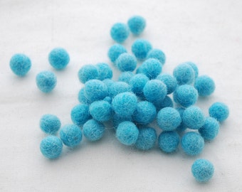 1cm Felt Balls - Turquoise Blue - Choose either 50 or 100 felt balls